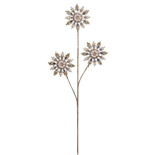 Gold Pearl Gem Snowflake Spray, 29.5" Tall