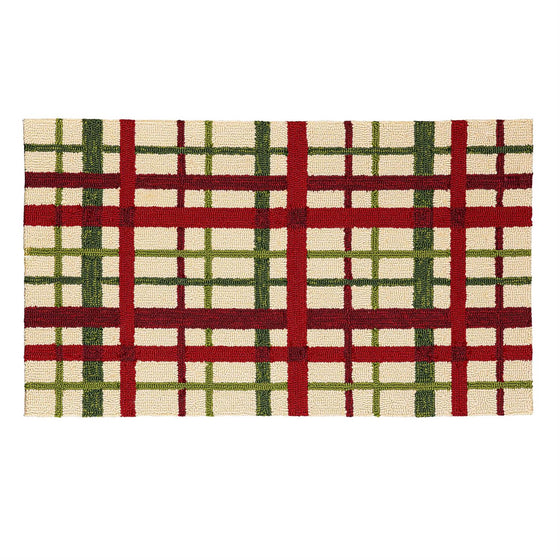 Indoor/Outdoor Hooked Rug Christmas Plaid Polypropylene, 42" Width