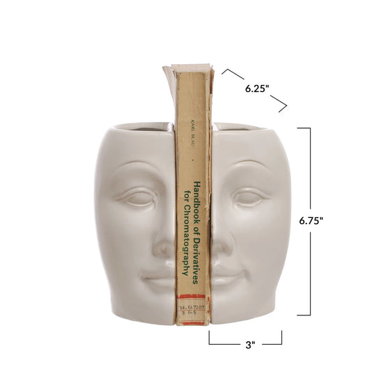 Sculpted Stoneware Face Bookends, Set of 2