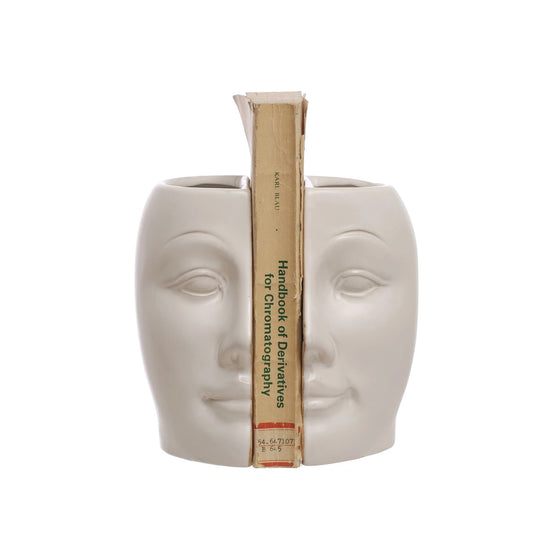 Sculpted Stoneware Face Bookends, Set of 2