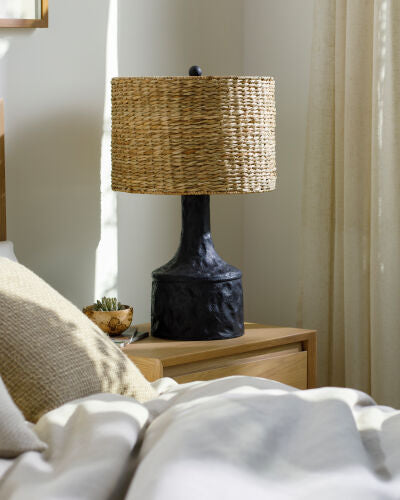 Seagrass & Black Base Ceramic Table Lamp