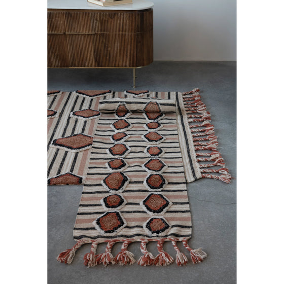 Cotton Tufted Kilim Floor Runner with Braided Tassels