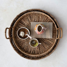  Hand-Woven Bankuan & Abaca Rope Trays w/ Handles, Natural, 23" Round
