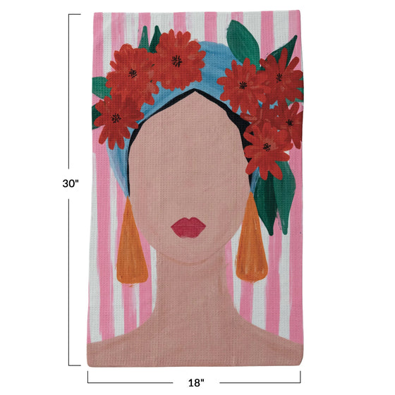 Printed Recycled Microfiber Tea Towel, Portrait of a Woman