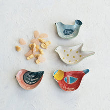  Hand-Painted Stoneware Bird Shaped Dish, Set 4 Bird Plates