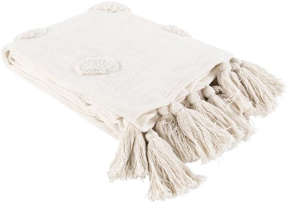 Ivory Throw With Big Tassels