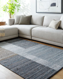  Gray, Blue & Black Outdoor & Indoor Rug