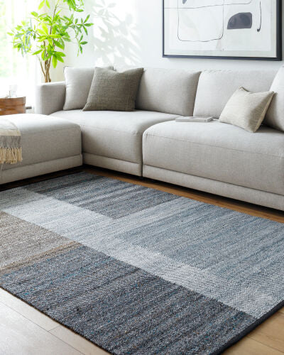 Gray, Blue & Black Outdoor & Indoor Rug