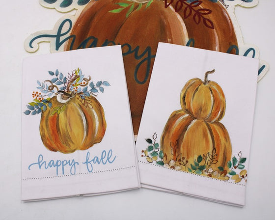 Handpainted Pumpkins Tea Towel, Each
