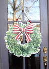 Cutout Wreath With Red Stripe Bow Door Décor, 24" Round