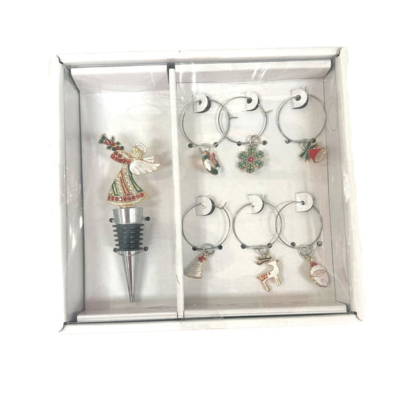Jeweled and Enameled Wine Stopper and 6 Charms