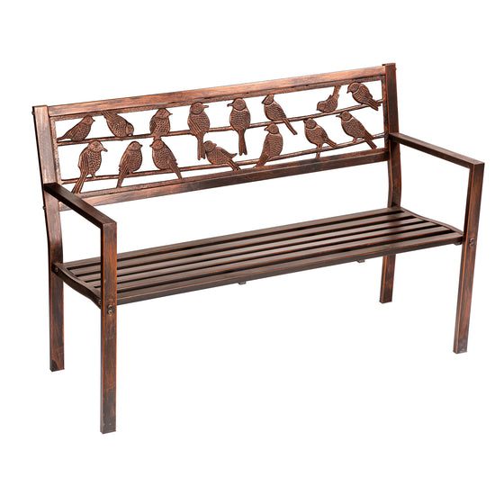 Garden Metal Bench, Birds on a Wire, 48.5" Width