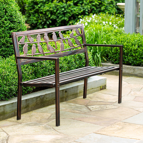 Garden Metal Bench, Birds on a Wire, 48.5" Width