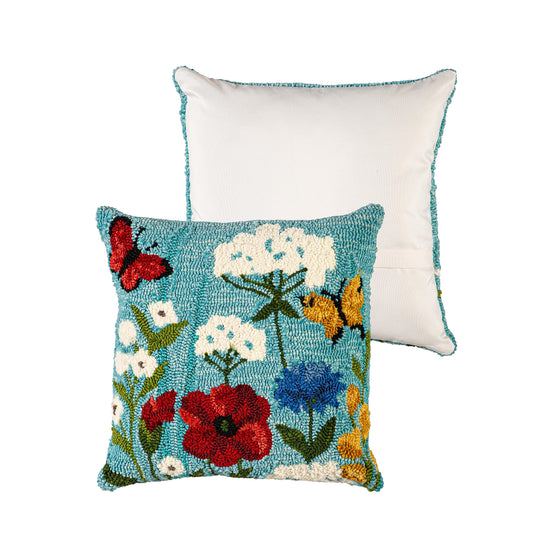 Indoor/Outdoor Hooked Wildflower Pillow 18"x18"