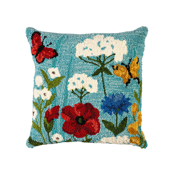 Indoor/Outdoor Hooked Wildflower Pillow 18"x18"