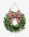 Cutout Wreath With Red Stripe Bow Door Décor, 24" Round