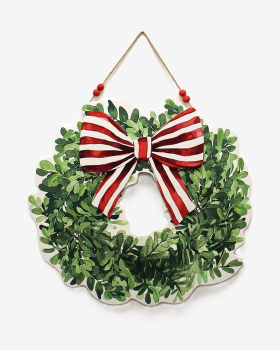 Cutout Wreath With Red Stripe Bow Door Décor, 24" Round