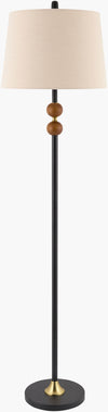 Black, Wood & Linen Modern Floor Lamp