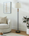 Black, Wood & Linen Modern Floor Lamp