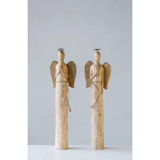 Hand-Carved Mango Wood Angel, 2 Styles (Sold Separately), 24.5" Tall
