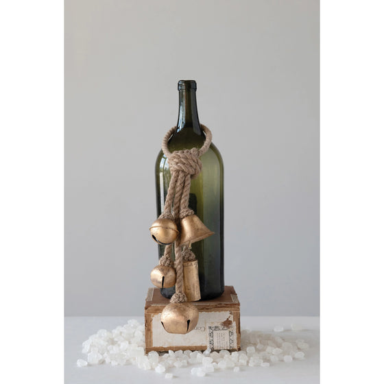 Decorative Metal Bells on Jute Hanger, 13" High