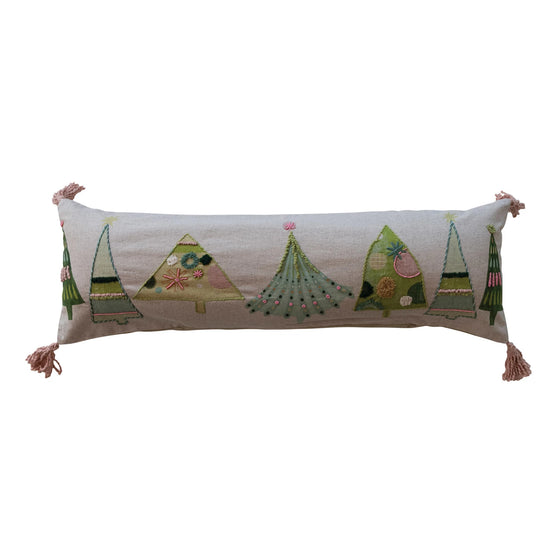 Cotton Printed Lumbar Pillow with Embroidery Tassels, 36" Width