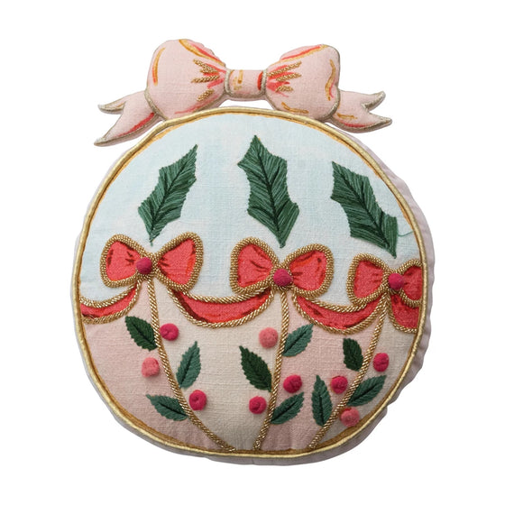 Ornament Shaped Pillow with Embroidery & Velvet Back, 15"