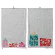  Christmas Tea Towel with Gifts & Red Pom Pom Trim, Set 2 Towels