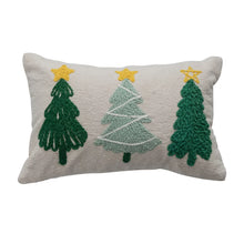  Lumbar Pillow with Tufted & Embroidered Christmas Trees, 14"