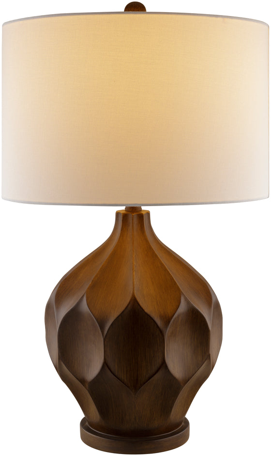 Brown & White Linen Shade Contemporary Table Lamp