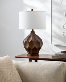  Brown & White Linen Shade Contemporary Table Lamp